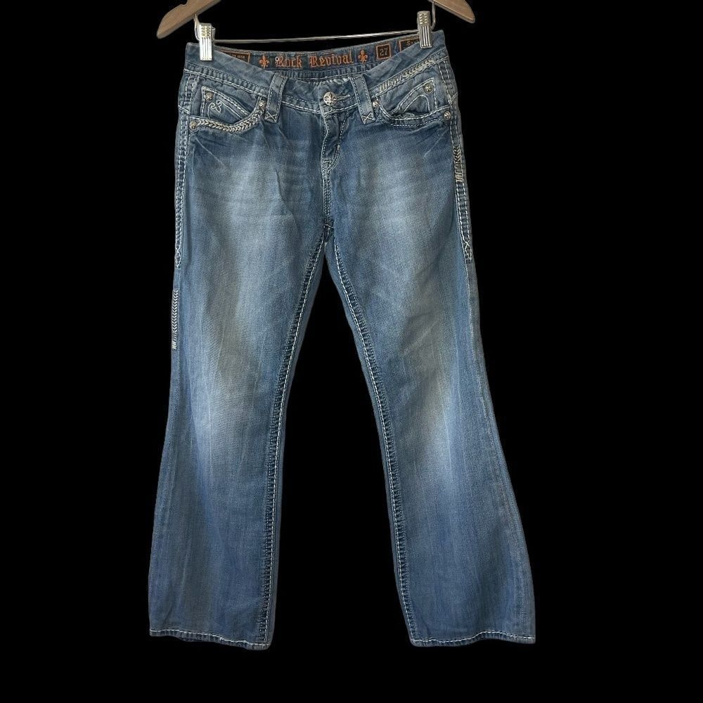Rock Revival Sasha Thick Stitch Embellished Boot Cut Jeans Sz 27